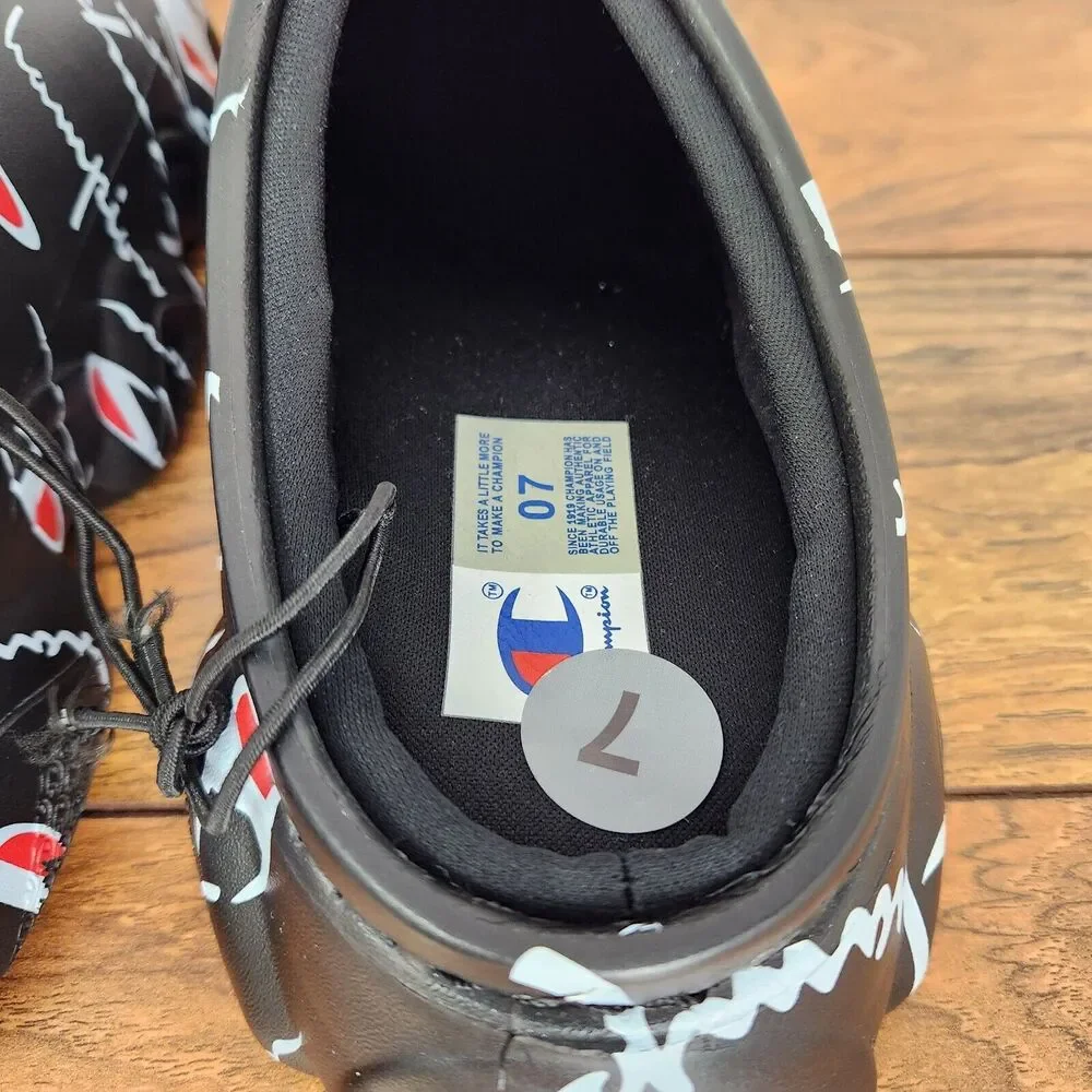 New Champion Super Meloso Warped Slides Black White Mens Sz 7 Closed Toe Slip on